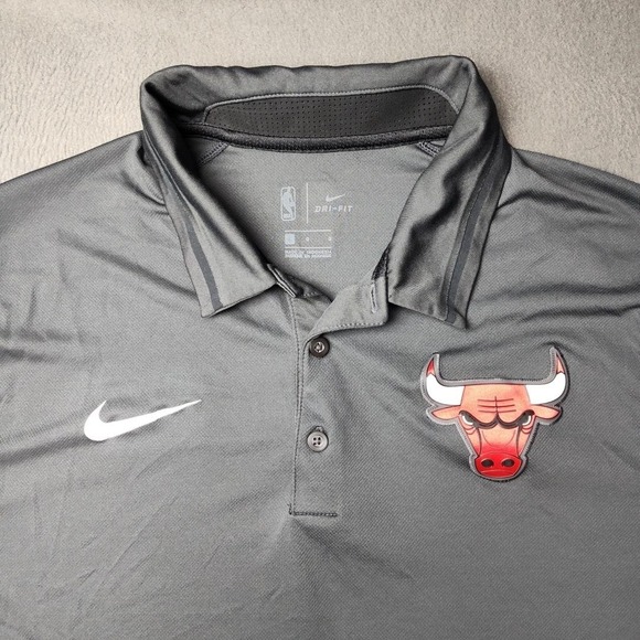 Nike Chicago Bulls Polo Shirt Men Large Gray NBA Basketball Dri-FIT Short Sleeve - Picture 3 of 10